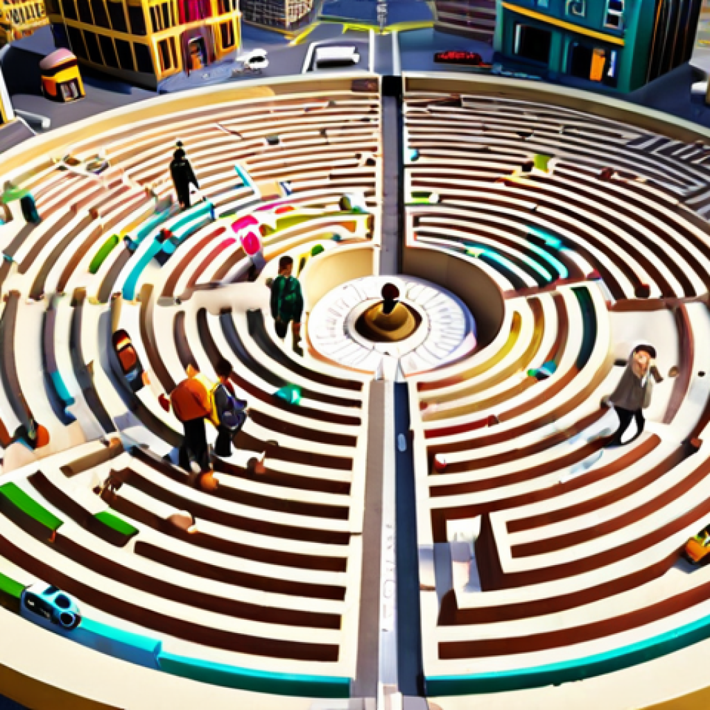 **

"A colorful, intricate labyrinth representing public service career options. Inside, a young, diverse group of people is shown navigating it with maps and compasses (representing self-knowledge and research). The exit shows a bright, hopeful cityscape with modern buildings, symbolizing a fulfilling public service career. The style is vibrant and slightly surreal, like a dream."

**