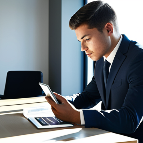 Home 28 A focused young professional, fully clothed in a modest, modern business suit, is seated at a sleek desk in a sunlit, contemporary government office. They are engaged in deep critical thinking, looking intently at a digital tablet displaying complex data, reflecting the need for analytical skills in public service. The background features subtle, clean architectural lines and integrated technology screens. The atmosphere is calm and highly professional. Perfect anatomy, correct proportions, natural pose, well-formed hands, proper finger count. Professional photography, high quality, safe for work, appropriate content, family-friendly.