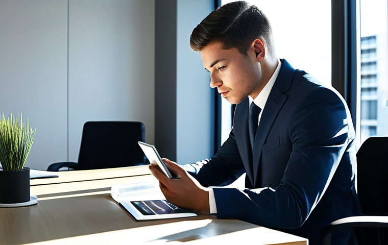 A focused young professional, fully clothed in a modest, modern business suit, is seated at a sleek desk in a sunlit, contemporary government office. They are engaged in deep critical thinking, looking intently at a digital tablet displaying complex data, reflecting the need for analytical skills in public service. The background features subtle, clean architectural lines and integrated technology screens. The atmosphere is calm and highly professional. Perfect anatomy, correct proportions, natural pose, well-formed hands, proper finger count. Professional photography, high quality, safe for work, appropriate content, family-friendly.