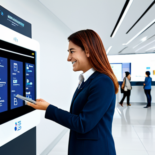 Home 12 Digital Transformation in Public Service**
"A bustling, modern government service center. Citizens interact with user-friendly digital kiosks and smiling public servants assisting with tablets. Sleek, clean design. Incorporate Portuguese/Brazilian architectural elements. Focus on efficiency and accessibility. People are fully clothed in appropriate professional attire. 'Safe for work', 'appropriate content', 'professional', 'modest', perfect anatomy, correct proportions, natural pose, well-formed hands, proper finger count, natural body proportions, high quality render."
**