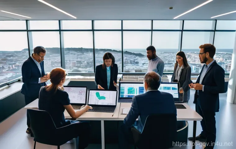 공무원 조직 내 협력 사례와 성공 요인 - **Prompt:** A vibrant, high-angle wide shot of a diverse group of public servants (men and women of ...