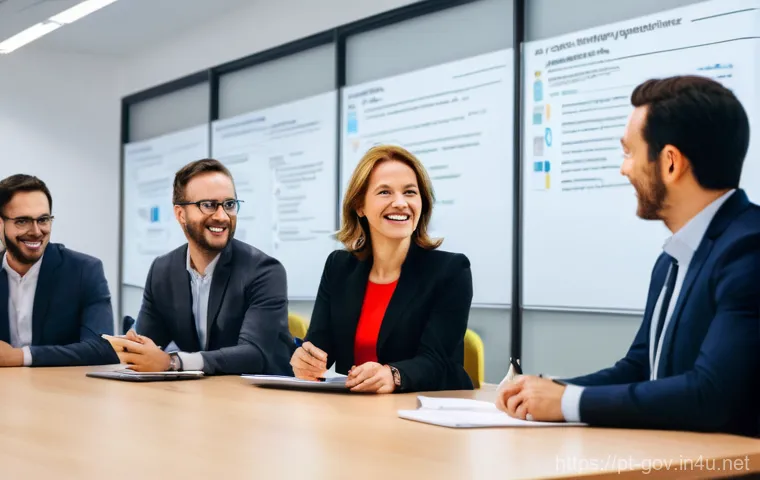 공무원 조직 내 협력 사례와 성공 요인 - **Prompt:** A dynamic, futuristic scene depicting a team of diverse experts (scientists, data analys...