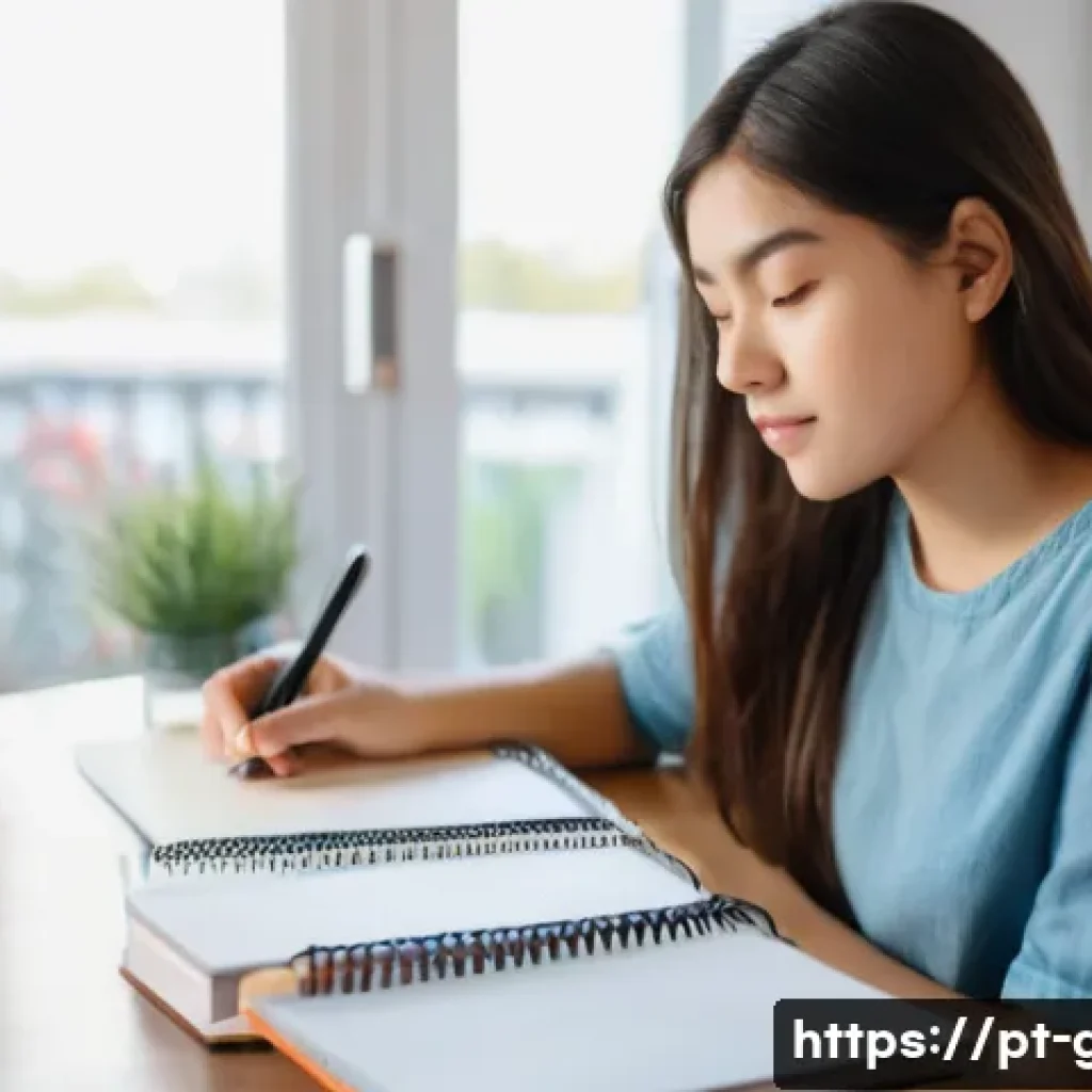 공무원 승진 시험 실무 대비법 - **Prompt:** A focused young adult, possibly a female student in her early twenties, seated at a well...