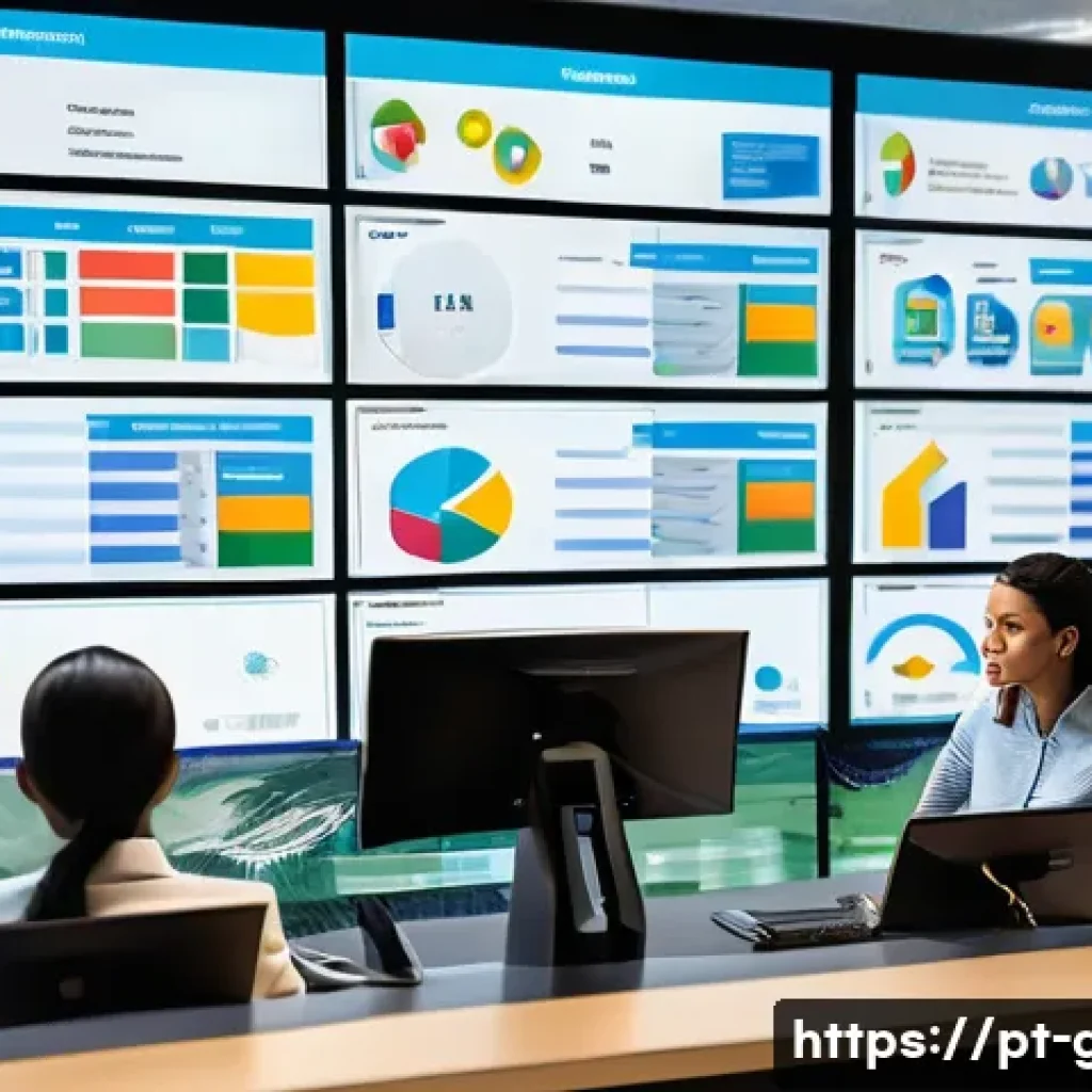 공무원 조직 내 주요 성과 분석 사례 - A modern Brazilian public service office scene showing diverse government employees working collabor...