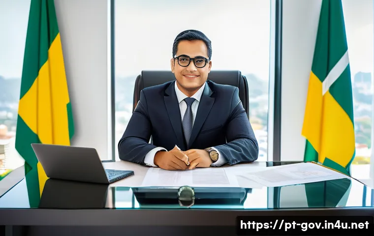 공무원 직무와 직렬 선택의 주요 차이점 - A professional public servant in a modern Brazilian government office, wearing formal business attir...