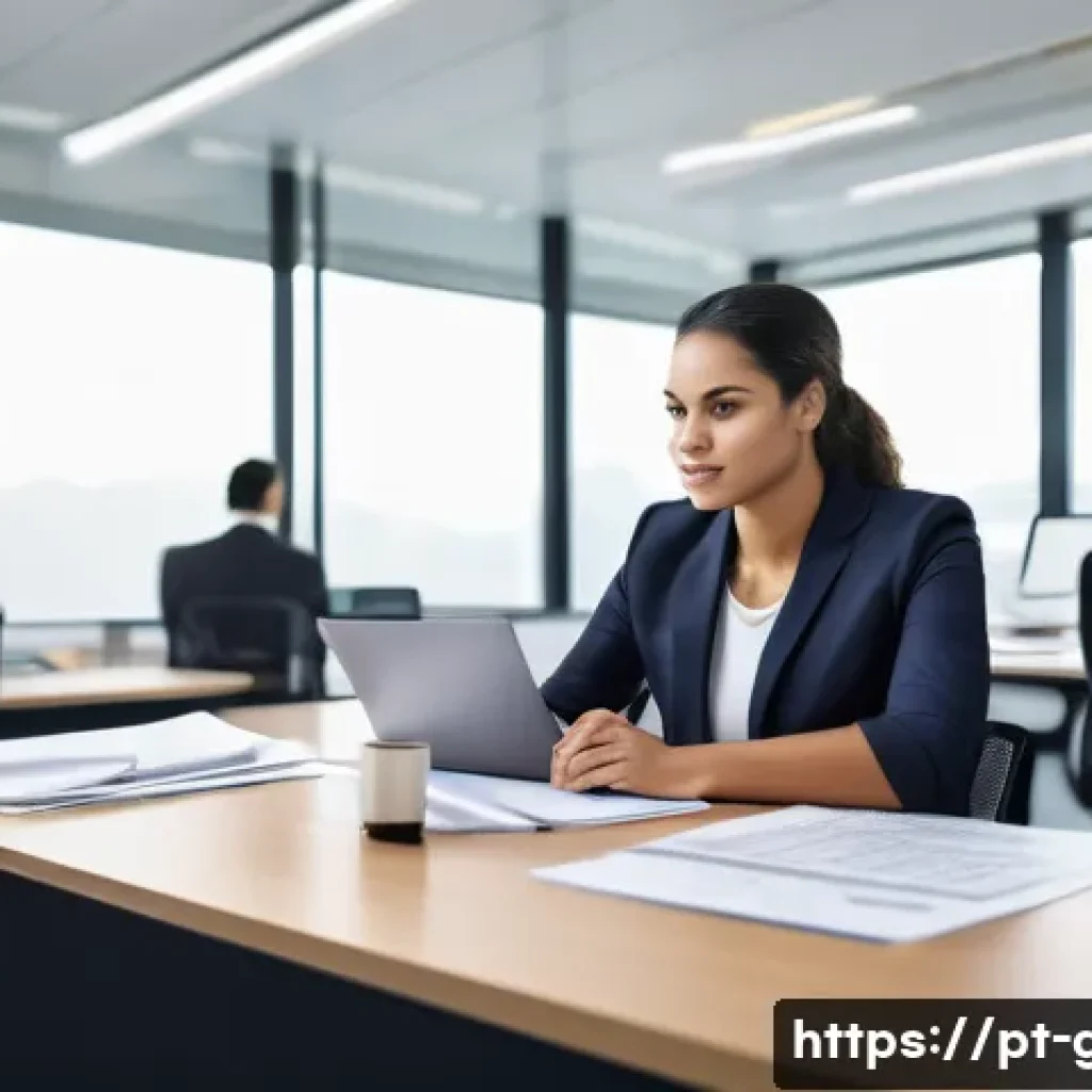 공무원 직렬 선택 시 고려할 주요 요소 - A detailed office scene depicting a Brazilian public administration worker in a modern government bu...