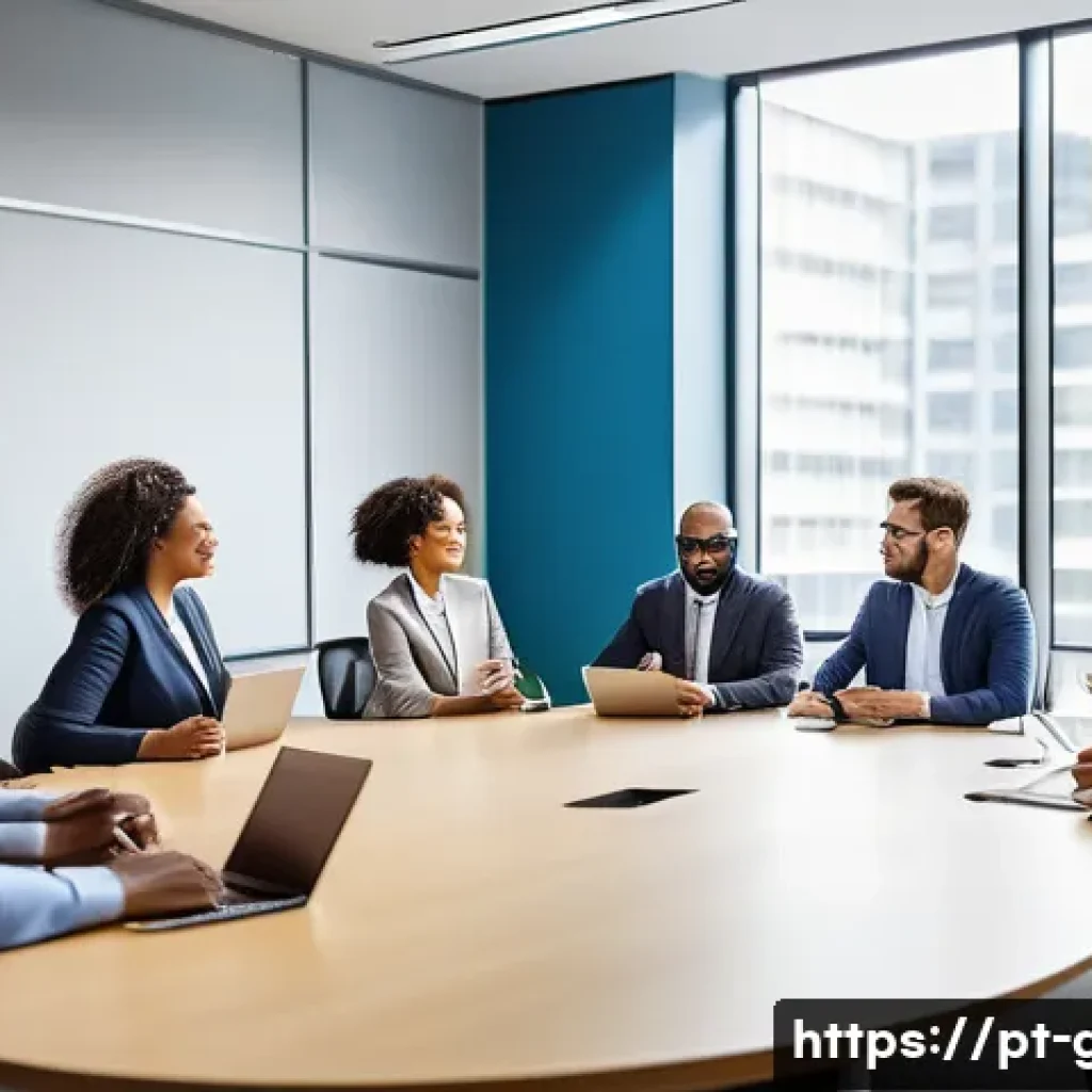 공무원 조직 내 협력 문화와 성공 사례 - A diverse group of public sector employees in a modern government office, engaging in a lively and t...