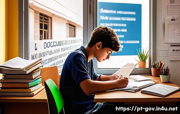 공무원 시험과 공공기관 취업의 차이 - A detailed illustration of a Brazilian public service exam preparation scene: a young adult student ...