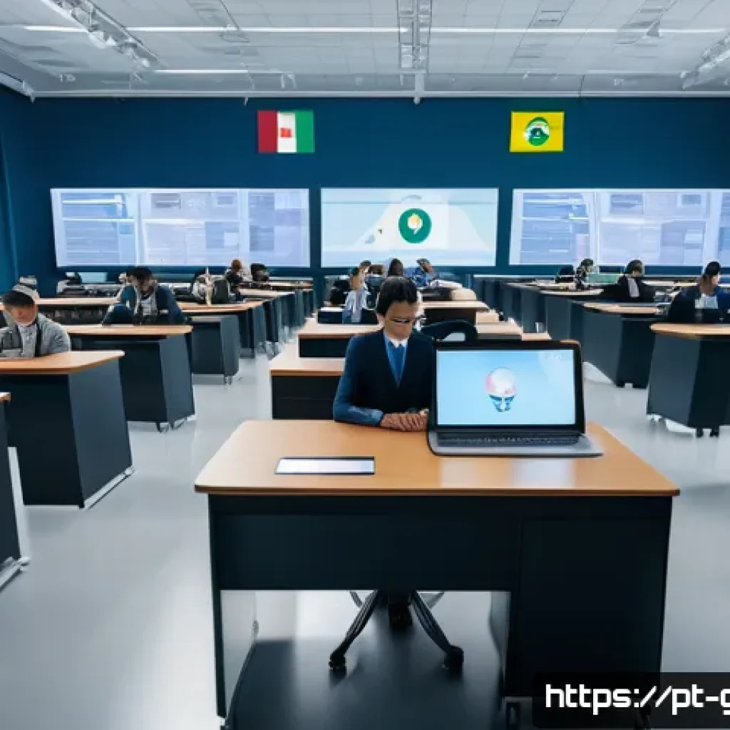 공무원 시험과 관련된 정책 변화 - A modern public examination setting showing a diverse group of candidates in a hybrid environment: s...