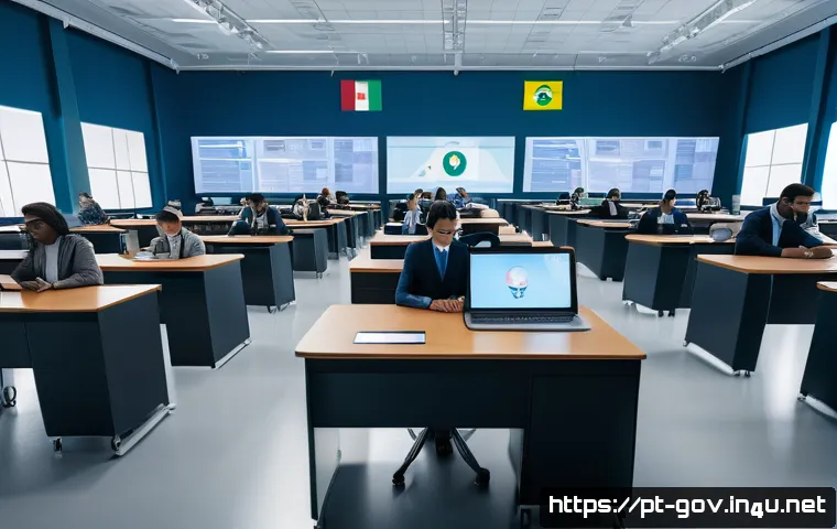 공무원 시험과 관련된 정책 변화 - A modern public examination setting showing a diverse group of candidates in a hybrid environment: s...