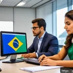 공무원 시험과 직무의 실제 연관성 분석 - A modern public administration office scene in Brazil, showing diverse civil servants in professiona...
