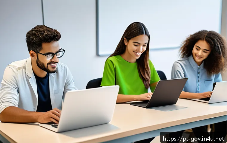 공무원 채용 방식의 변화 역사 - A modern digital public selection process scene in Brazil, featuring diverse candidates engaging wit...