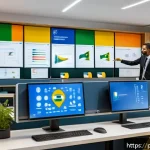 공무원 직무와 관련된 최신 이슈 - A modern public service office scene featuring diverse Brazilian civil servants working efficiently ...