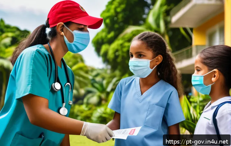 공무원 직렬별 주요 업무 내용 - A vibrant urban health campaign scene in Brazil featuring public health workers wearing protective m...
