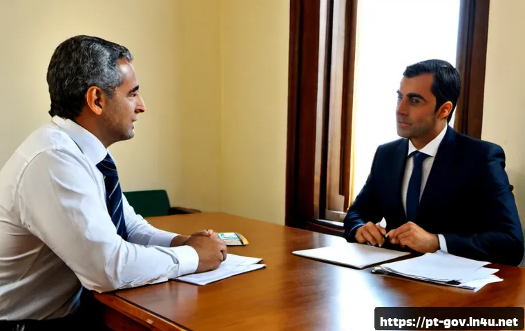 Home 17 국가공무원 연봉협상 성공 전략 - Photorealistic Portuguese public-sector salary negotiation meeting in a bright Lisbon government off...
