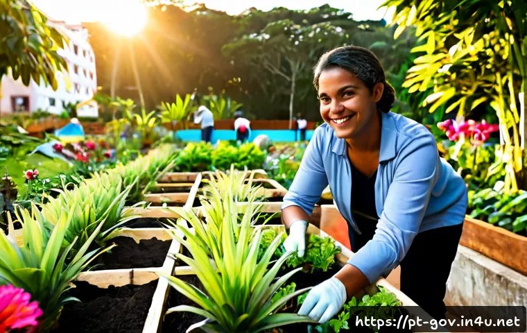 Home 30 공무원 생활을 풍요롭게 만드는 추천 활동 - Photorealistic Brazilian public-sector employee enjoying a relaxing after-work community gardening a...
